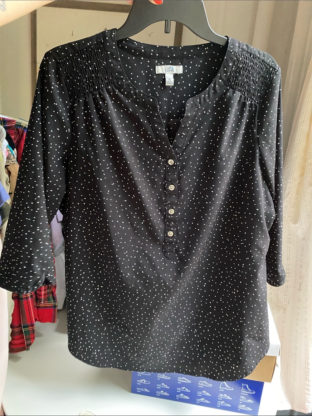 croft & barrow Black Dot Henley Top